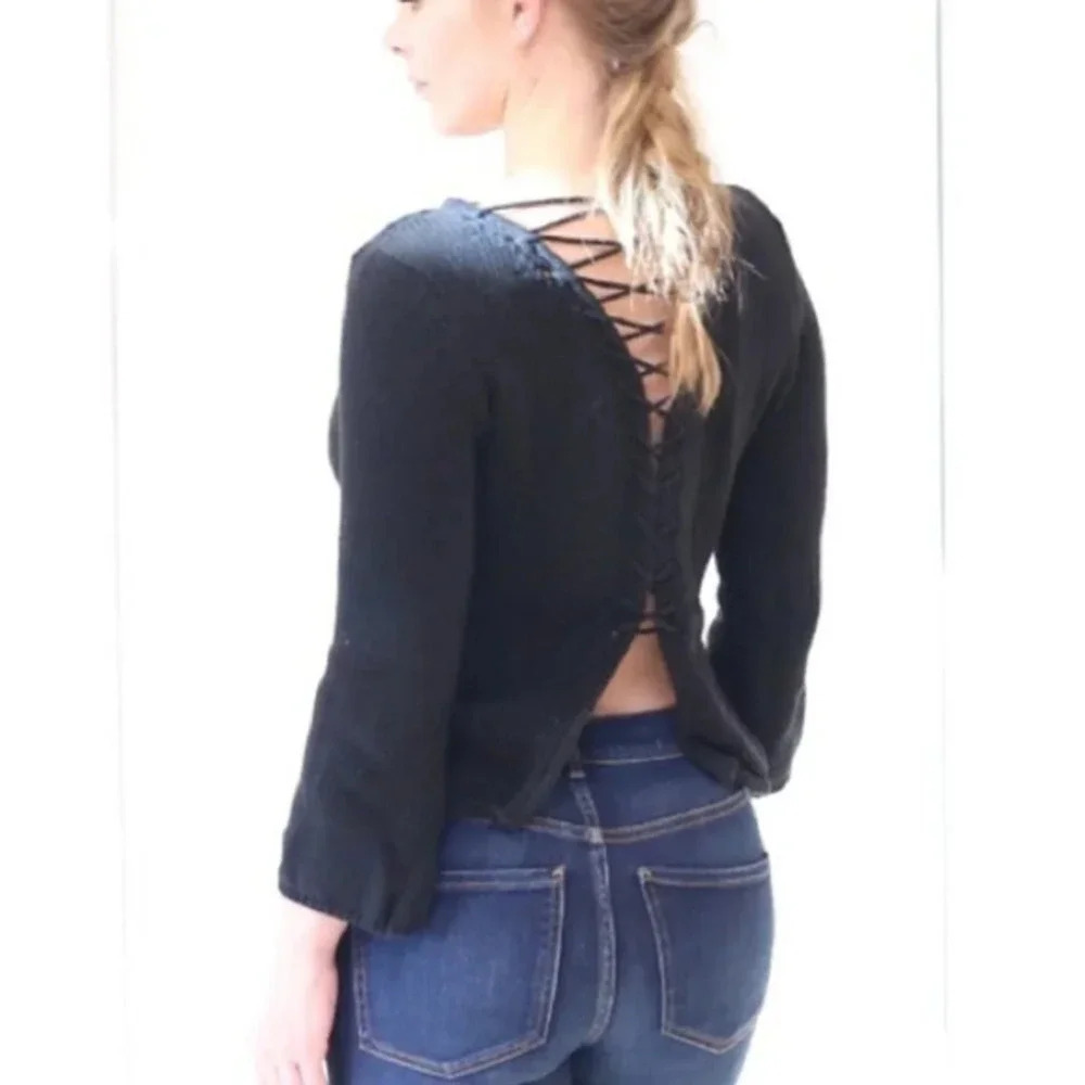 Lace up back sweater